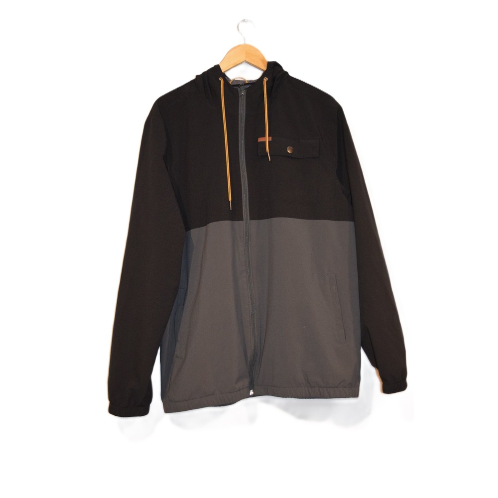 Voyager Colorblock Hooded Jacket Black Grey Mens XL Full Zip Casual Outdoor‎